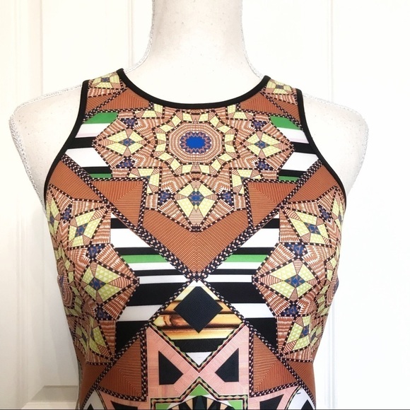 đť…şclover CANYON MULTI PATTERN NEOPRENE SLEEVELESS BODYCON DRESS - M - Picture 6 of 9